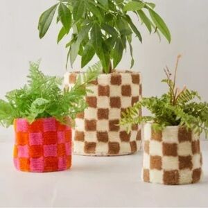Set of 2 NWOT Urban Outfitters Checkerboard Tufted Planter Covers